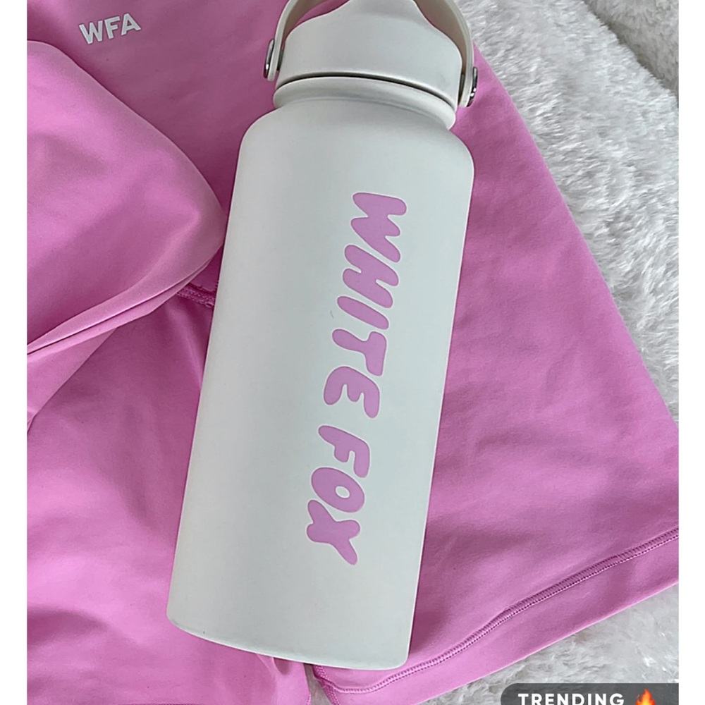 White Fox Matte White Water Bottle with Pink Logo